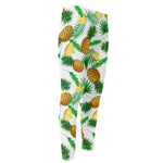 White Watercolor Pineapple Pattern Print Men's Compression Pants