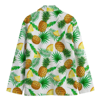 White Watercolor Pineapple Pattern Print Men's Cotton Blazer