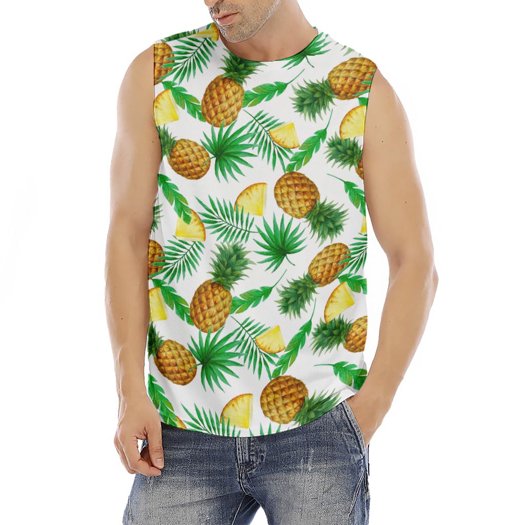 White Watercolor Pineapple Pattern Print Men's Fitness Tank Top