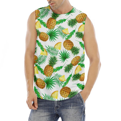 White Watercolor Pineapple Pattern Print Men's Fitness Tank Top