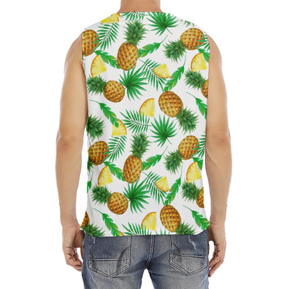 White Watercolor Pineapple Pattern Print Men's Fitness Tank Top