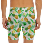 White Watercolor Pineapple Pattern Print Men's Long Boxer Briefs