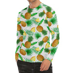 White Watercolor Pineapple Pattern Print Men's Long Sleeve Rash Guard