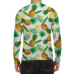 White Watercolor Pineapple Pattern Print Men's Long Sleeve Rash Guard