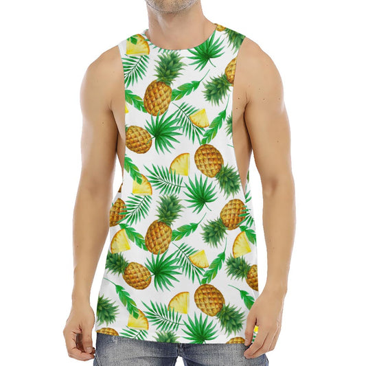 White Watercolor Pineapple Pattern Print Men's Muscle Tank Top