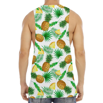 White Watercolor Pineapple Pattern Print Men's Muscle Tank Top