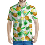 White Watercolor Pineapple Pattern Print Men's Polo Shirt