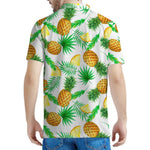 White Watercolor Pineapple Pattern Print Men's Polo Shirt