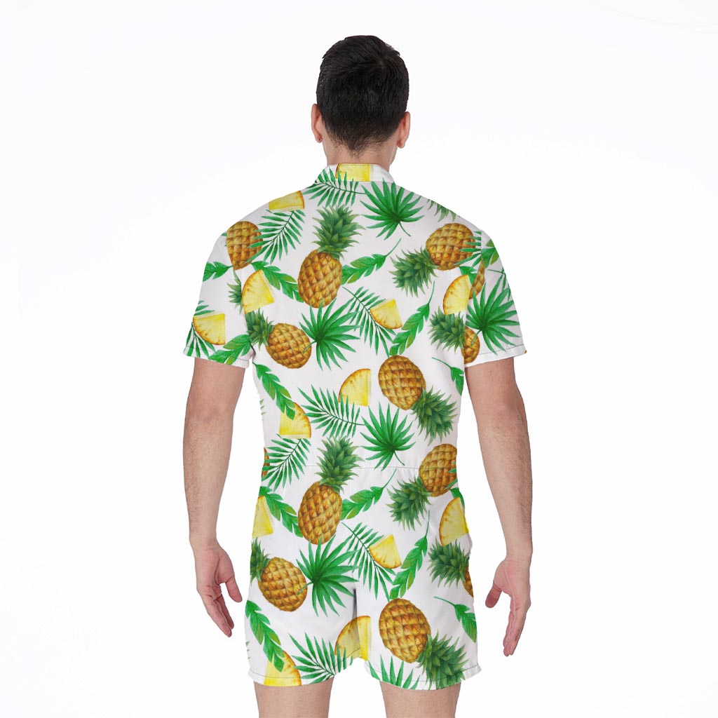 White Watercolor Pineapple Pattern Print Men's Rompers