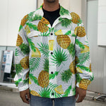 White Watercolor Pineapple Pattern Print Men's Shirt Jacket