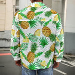 White Watercolor Pineapple Pattern Print Men's Shirt Jacket