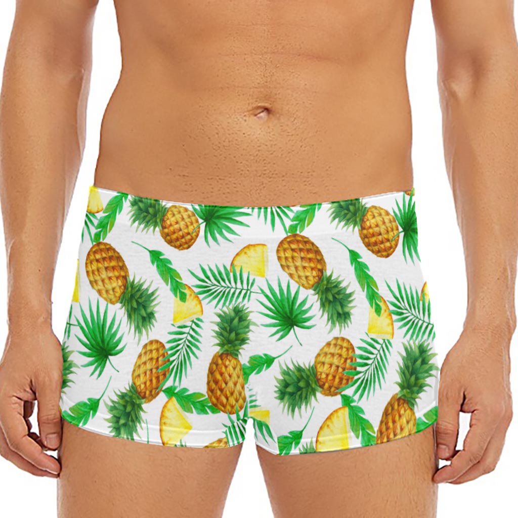 White Watercolor Pineapple Pattern Print Men's Short Boxer Briefs