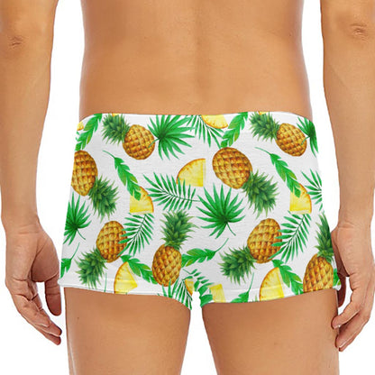 White Watercolor Pineapple Pattern Print Men's Short Boxer Briefs