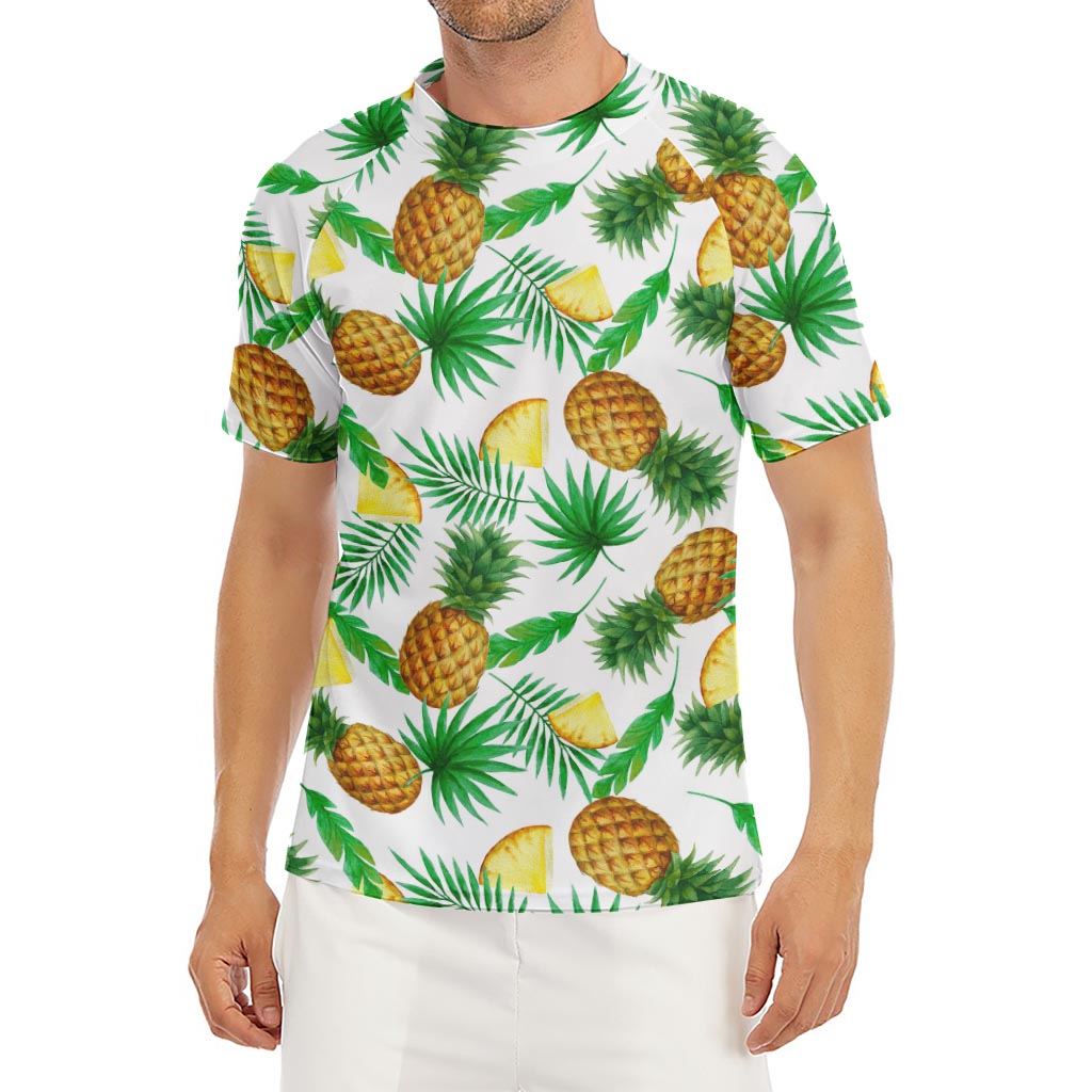 White Watercolor Pineapple Pattern Print Men's Short Sleeve Rash Guard