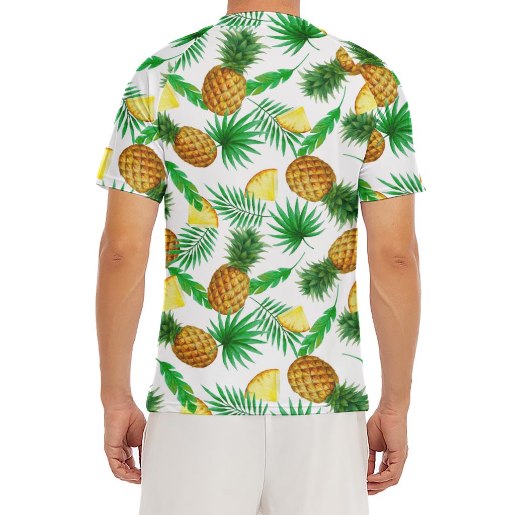 White Watercolor Pineapple Pattern Print Men's Short Sleeve Rash Guard