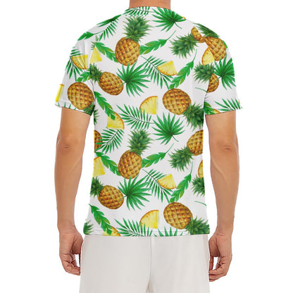 White Watercolor Pineapple Pattern Print Men's Short Sleeve Rash Guard