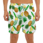 White Watercolor Pineapple Pattern Print Men's Split Running Shorts