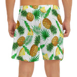White Watercolor Pineapple Pattern Print Men's Split Running Shorts