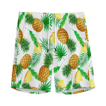 White Watercolor Pineapple Pattern Print Men's Sports Shorts