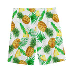 White Watercolor Pineapple Pattern Print Men's Sports Shorts