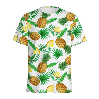 White Watercolor Pineapple Pattern Print Men's Sports T-Shirt