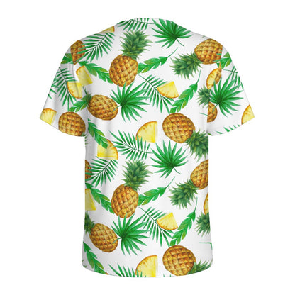 White Watercolor Pineapple Pattern Print Men's Sports T-Shirt