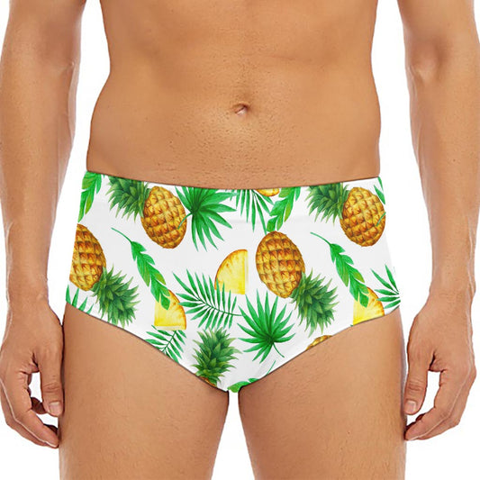 White Watercolor Pineapple Pattern Print Men's Triangle Swim Briefs