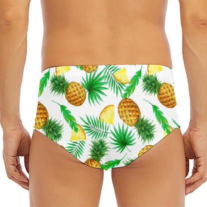 White Watercolor Pineapple Pattern Print Men's Triangle Swim Briefs