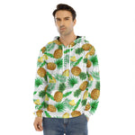 White Watercolor Pineapple Pattern Print Men's Velvet Pullover Hoodie