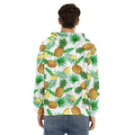 White Watercolor Pineapple Pattern Print Men's Velvet Pullover Hoodie