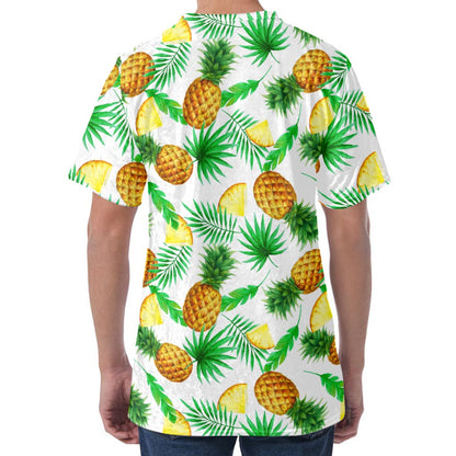 White Watercolor Pineapple Pattern Print Men's Velvet T-Shirt