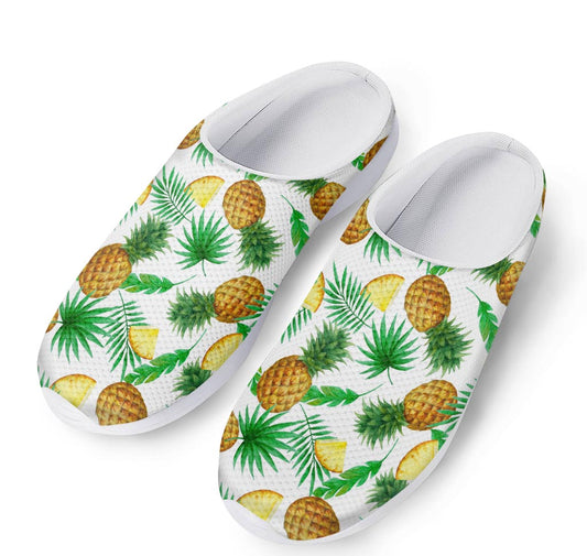 White Watercolor Pineapple Pattern Print Mesh Casual Shoes