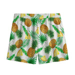 White Watercolor Pineapple Pattern Print Mesh Shorts