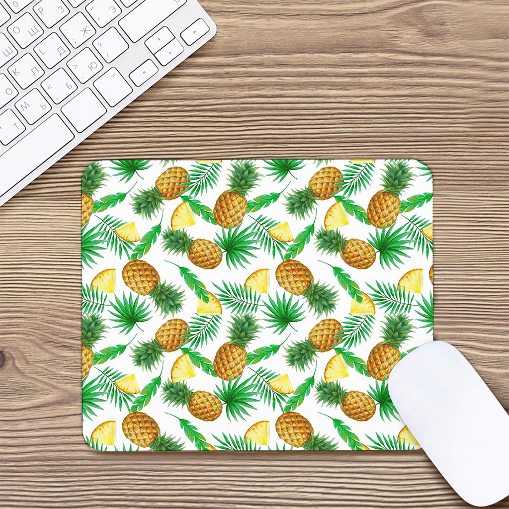 White Watercolor Pineapple Pattern Print Mouse Pad