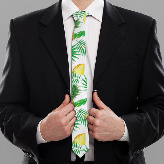 White Watercolor Pineapple Pattern Print Necktie