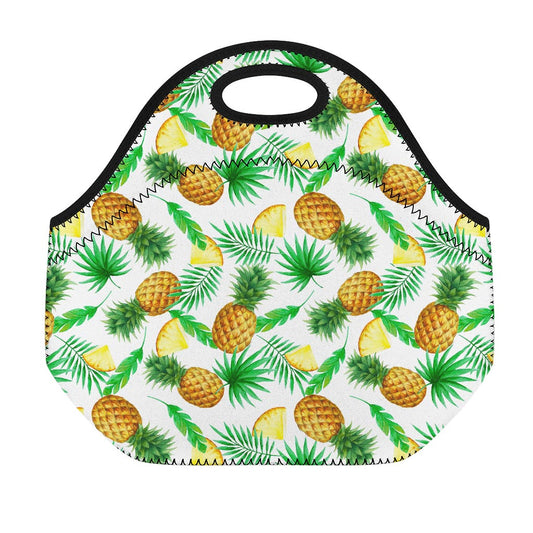 White Watercolor Pineapple Pattern Print Neoprene Lunch Bag