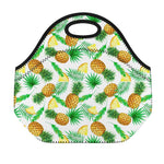 White Watercolor Pineapple Pattern Print Neoprene Lunch Bag