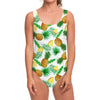 White Watercolor Pineapple Pattern Print One Piece Swimsuit
