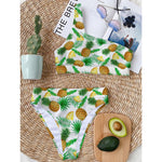White Watercolor Pineapple Pattern Print One Shoulder Bikini Top
