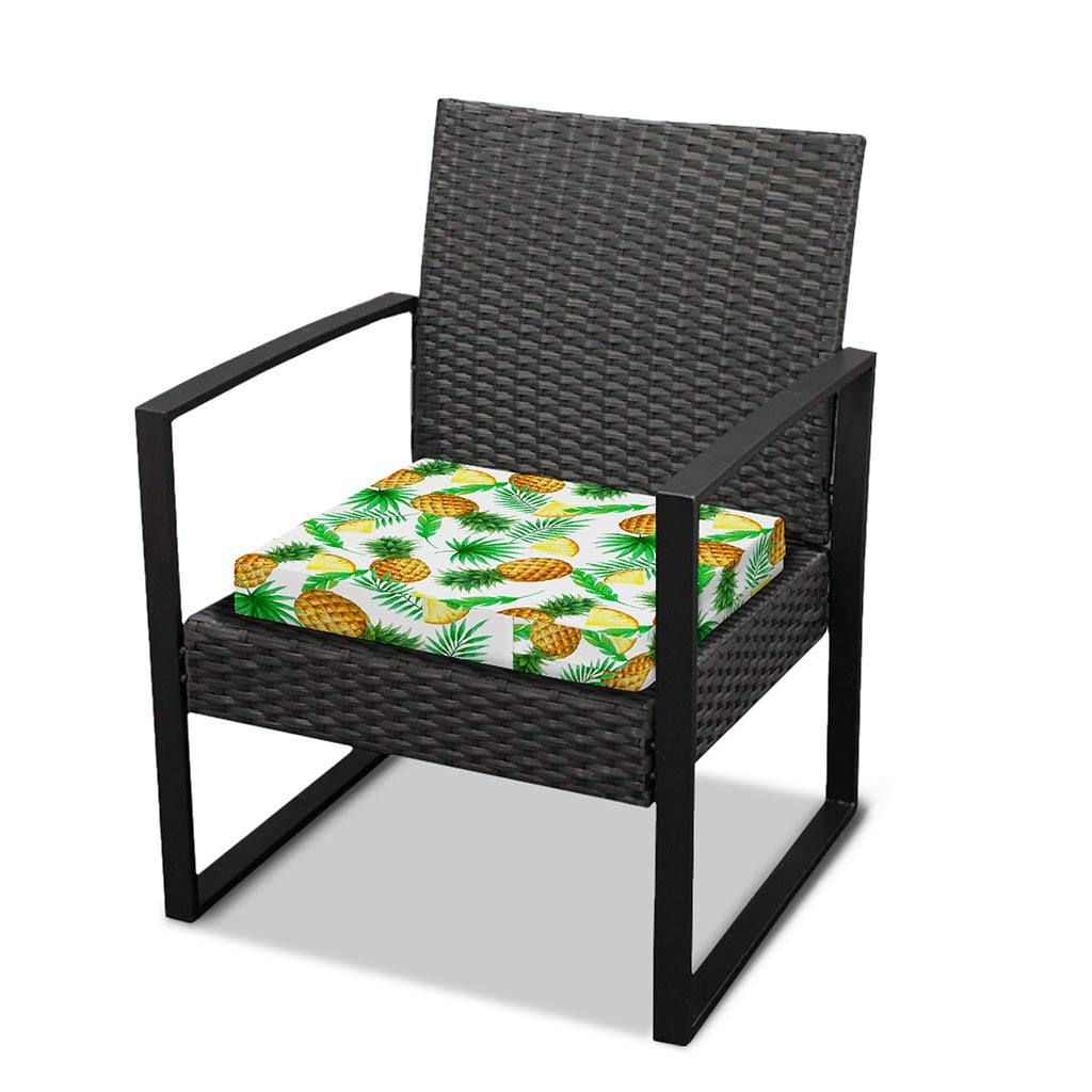 White Watercolor Pineapple Pattern Print Outdoor Seat Cushion Cover