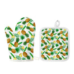 White Watercolor Pineapple Pattern Print Oven Mitt And Pot Holder Set