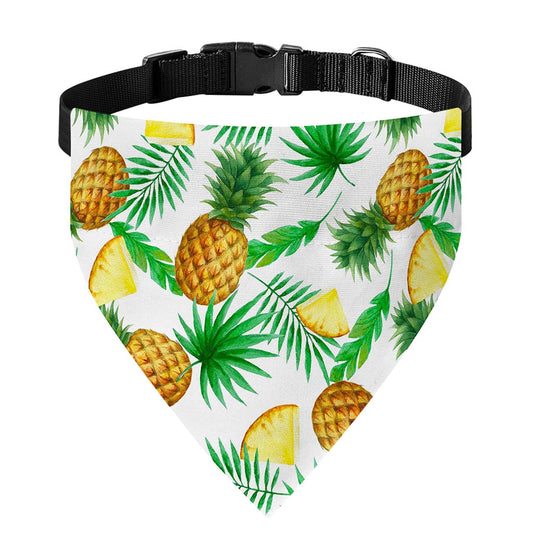 White Watercolor Pineapple Pattern Print Over The Collar Dog Bandana