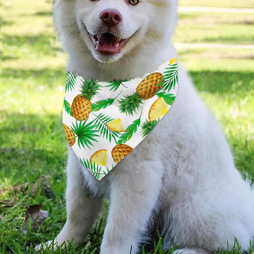 White Watercolor Pineapple Pattern Print Over The Collar Dog Bandana