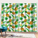 White Watercolor Pineapple Pattern Print Pencil Pleat Curtains