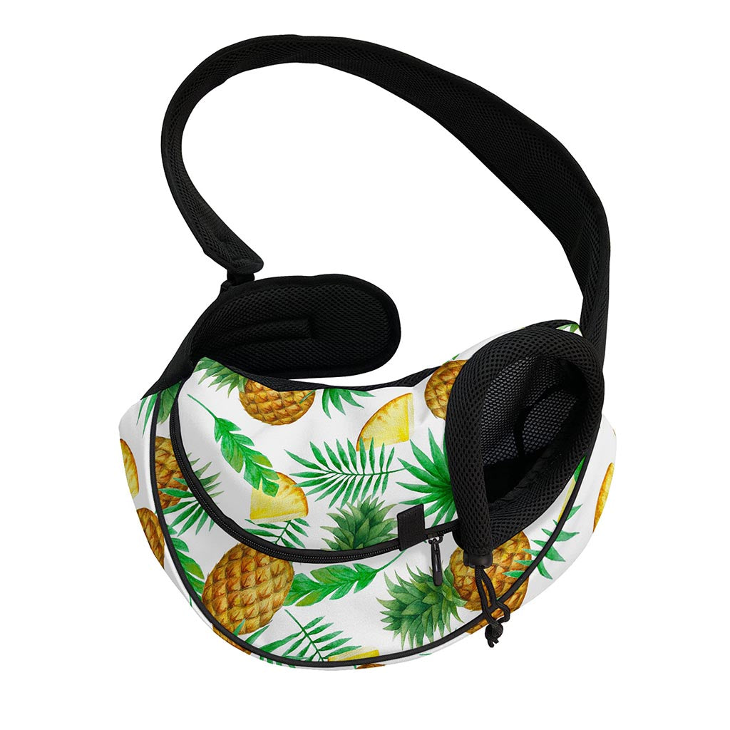 White Watercolor Pineapple Pattern Print Pet Sling Carrier
