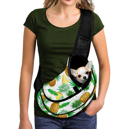 White Watercolor Pineapple Pattern Print Pet Sling Carrier