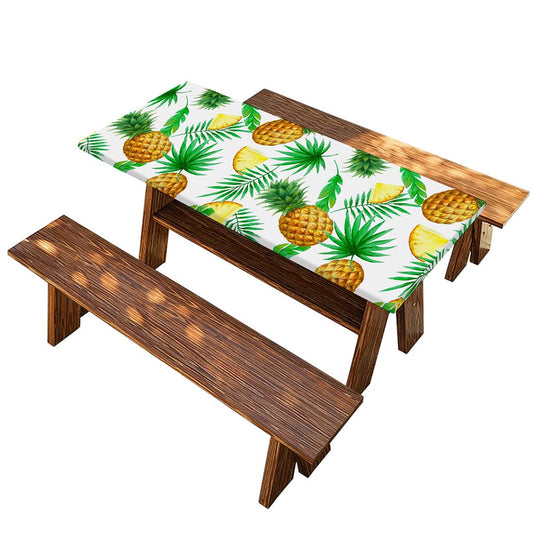 White Watercolor Pineapple Pattern Print Picnic Table Cover