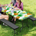 White Watercolor Pineapple Pattern Print Picnic Table Cover