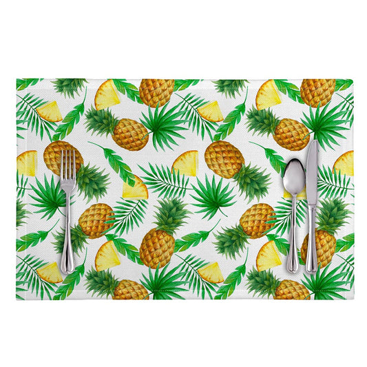 White Watercolor Pineapple Pattern Print Placemat