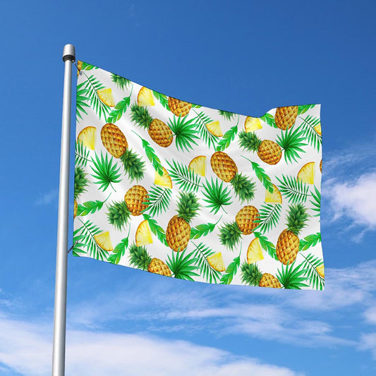 White Watercolor Pineapple Pattern Print Polyester Flag